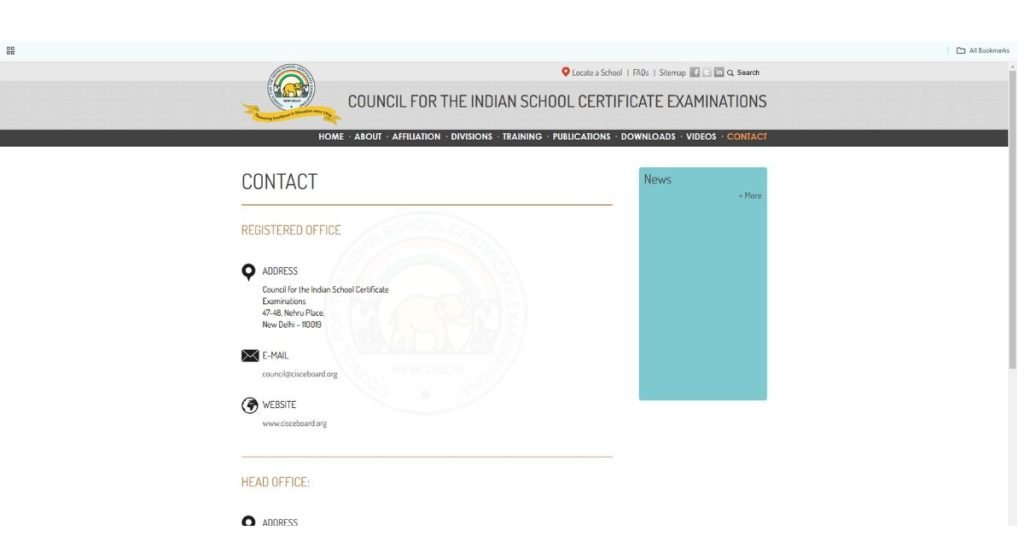 State, CBSE, ICSE Boards: A Guide to Choosing the Best for Your Child 2 A webpage with the Council for the Indian School Certificate Examinations (CISCE) logo, displaying contact information and navigation menus for affiliation, divisions, training, and publications.